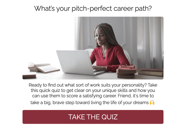 "What’s your pitch-perfect career path?" quiz template cover page