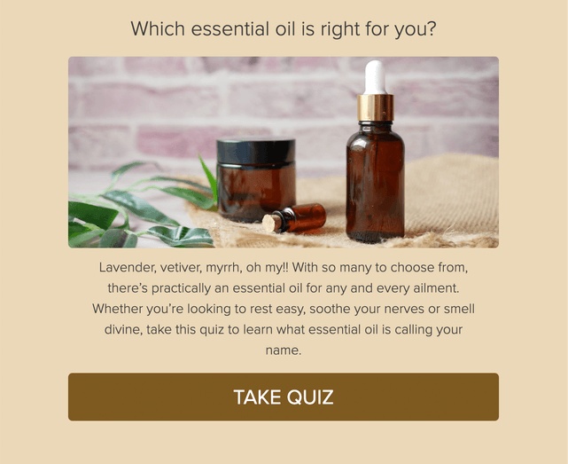 "Which essential oil is right for you?" quiz template cover page
