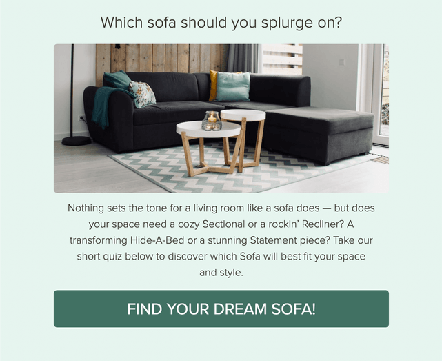 "Which sofa should you splurge on?" quiz template cover page
