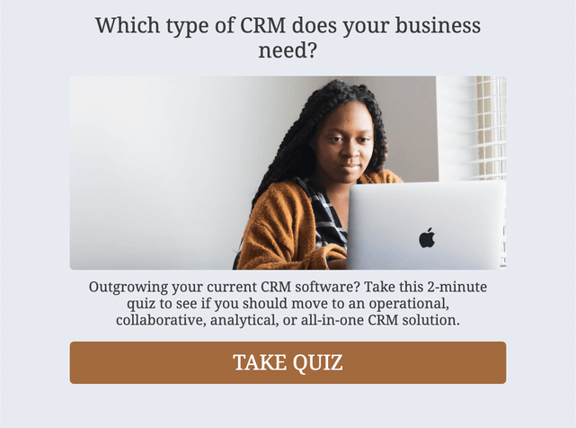 "Which type of CRM does your business need?" quiz template cover page