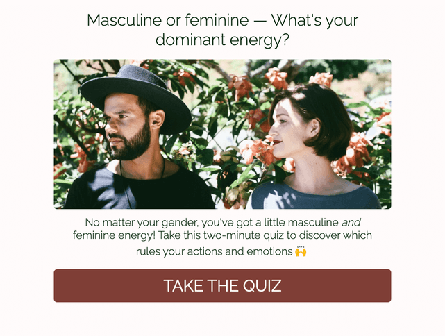 "Masculine or feminine — What's your dominant energy?" quiz template cover page