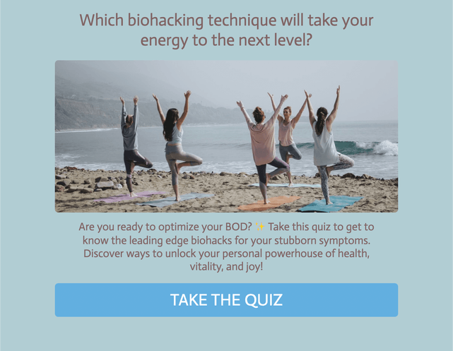 "Which biohacking technique will take your energy to the next level?" quiz template cover page