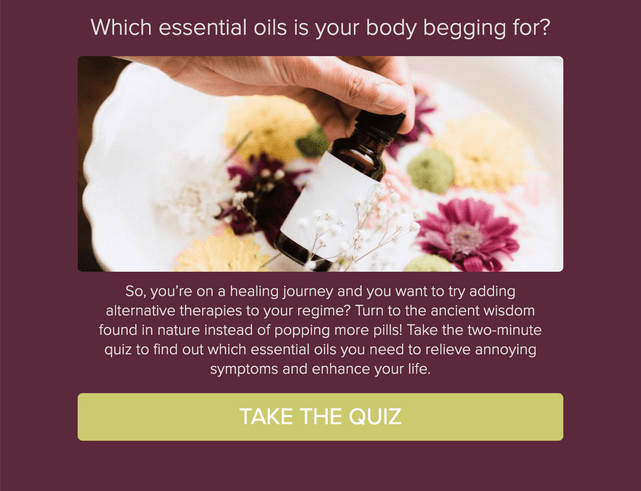 "Which essential oils is your body begging for?" quiz template cover page