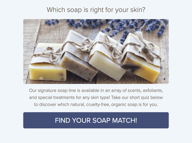 "Which soap is right for your skin?" quiz template cover page