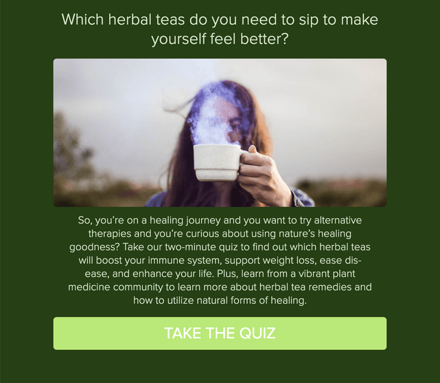 "Which herbal teas do you need to sip to make yourself feel better?" quiz template cover page