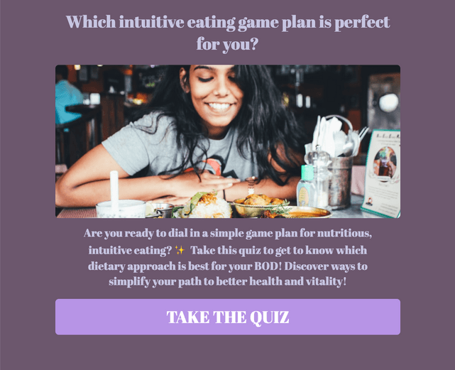 "Which intuitive eating game plan is perfect for you?" quiz template cover page
