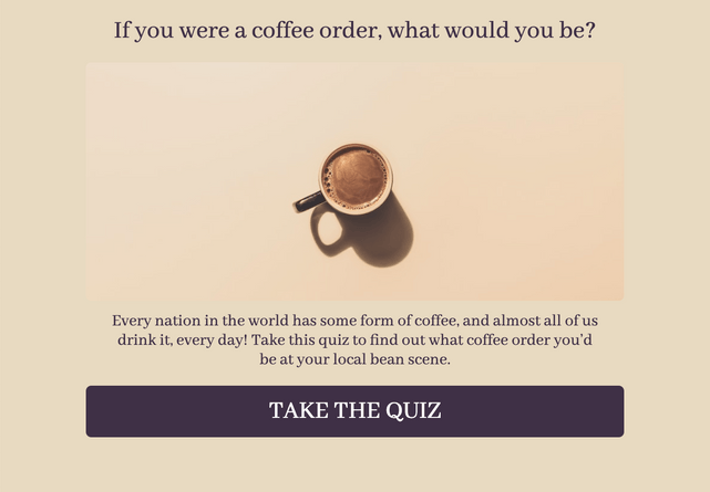 "If you were a coffee order, what would you be?" quiz template cover page