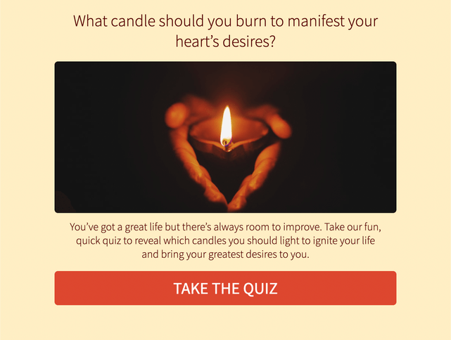 "What candle should you burn to manifest your heart’s desires?" quiz template cover page