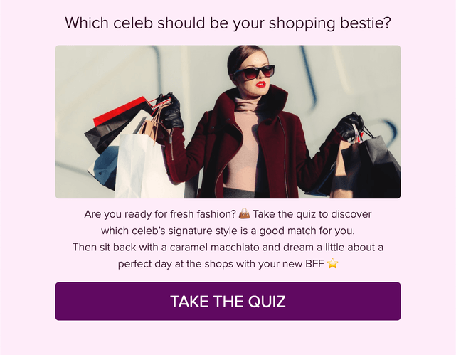 "Which celeb should be your shopping bestie?" quiz template cover page