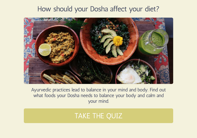 "How should your Dosha affect your diet?" quiz template cover page