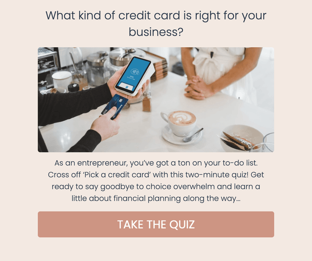 "What kind of credit card is right for your business?" quiz template cover page