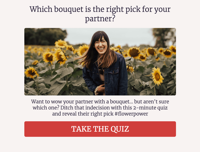 "Which bouquet is the right pick for your partner?" quiz template cover page
