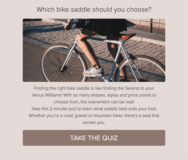 "Which bike saddle should you choose?" quiz template cover page