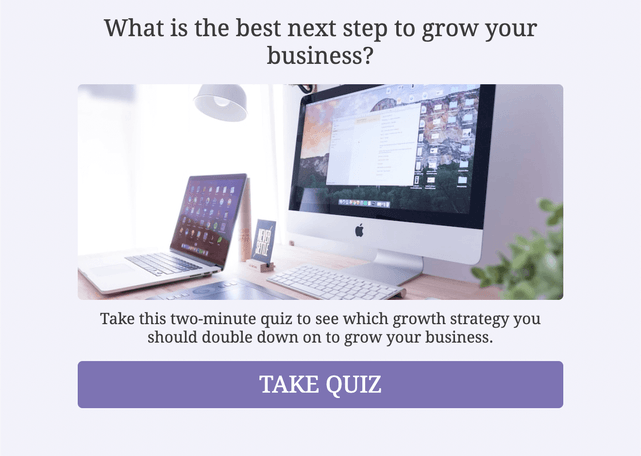 "What is the best next step to grow your business?" quiz template cover page