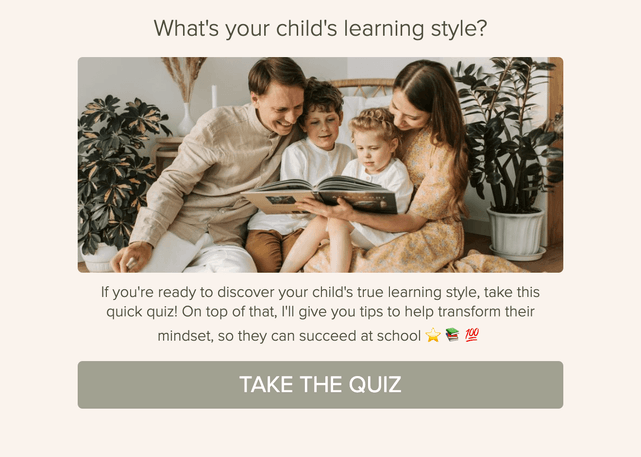 "What's your child's learning style?" quiz template cover page