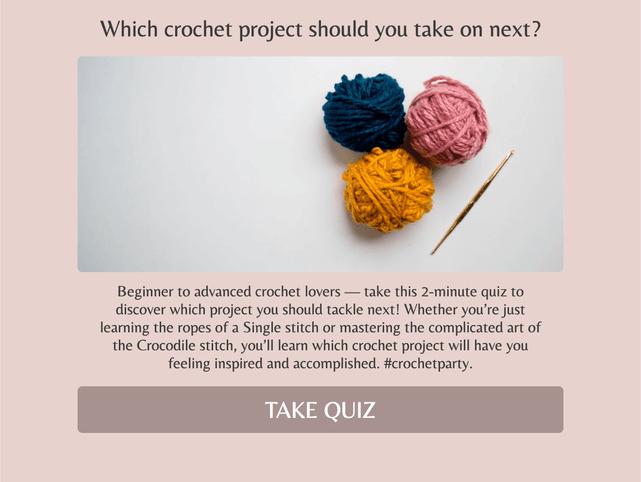 "Which crochet project should you take on next?" quiz template cover page