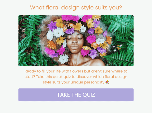 "What floral design style suits you?" quiz template cover page